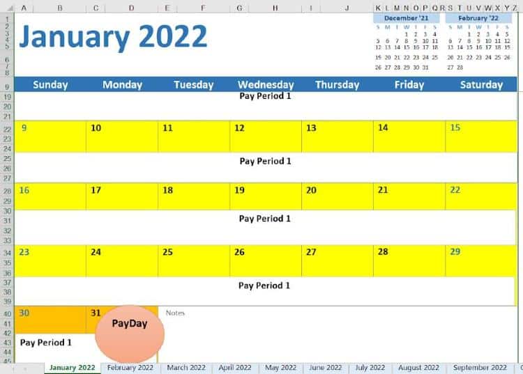 2022 Monthly calendar.