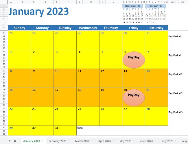 2023 Biweekly calendar.