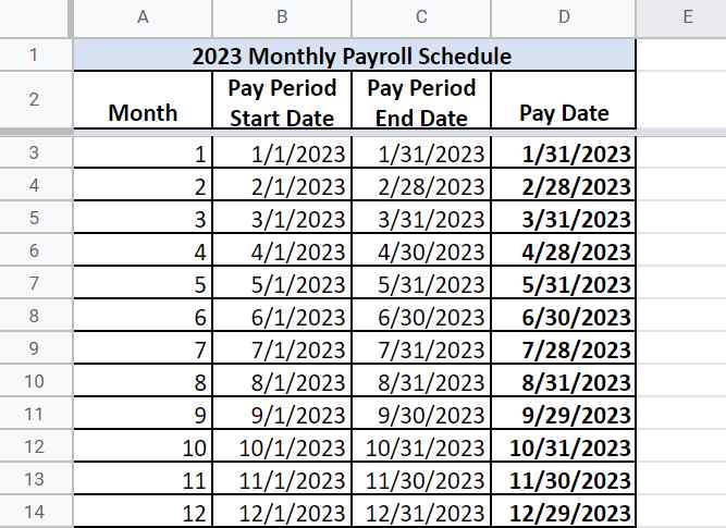 Thumbnail 2023 Monthly Pay Period Chart 