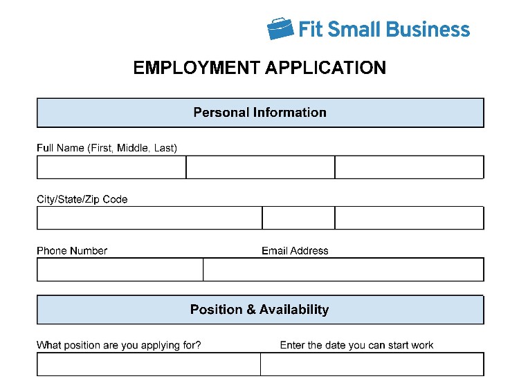Employment application template.