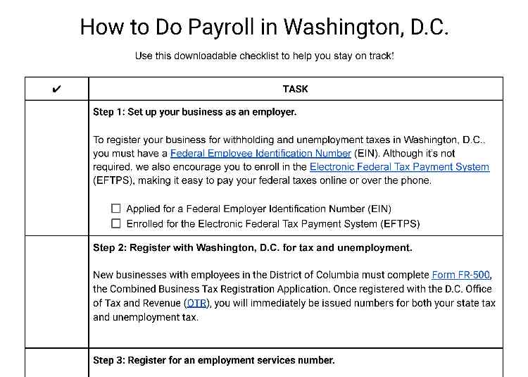 How to do payroll in Washington DC.
