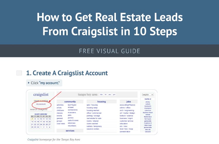 One-page view of the free downloadable "How to get real estate leads on Craigslist" checklist.