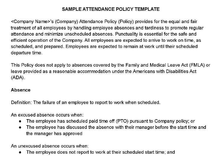 Sample attendance policy.