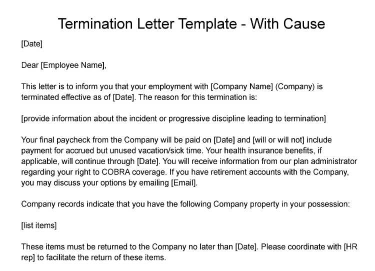 Termination letter template with cause.
