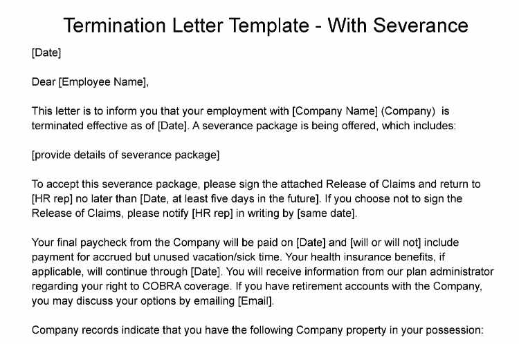 Termination letter template with severance.