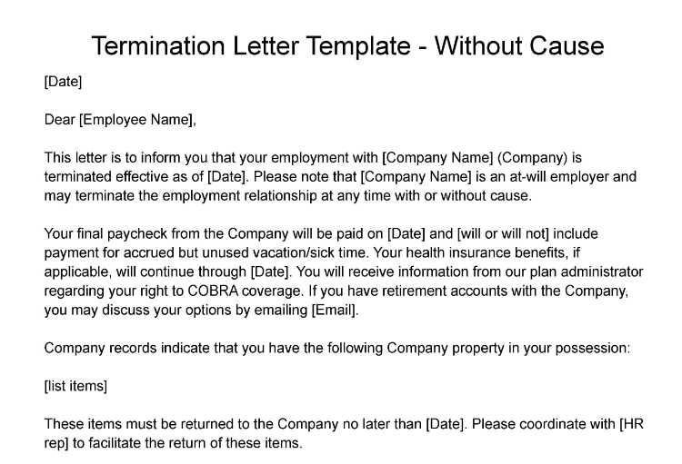Termination letter template without cause.