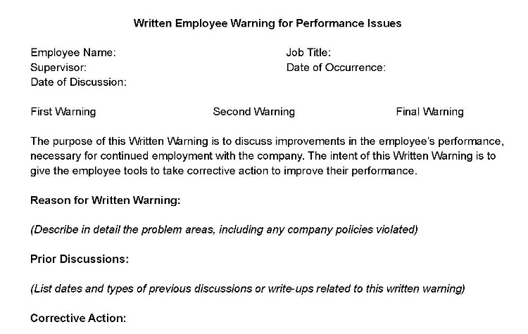 Written employee warning for performance issues.