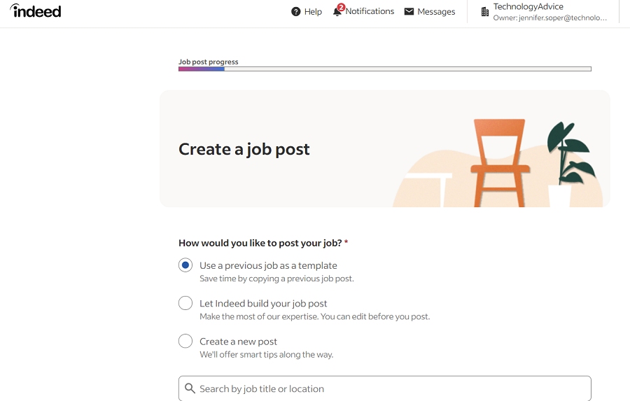 Fillable prompts to post a job on Indeed.