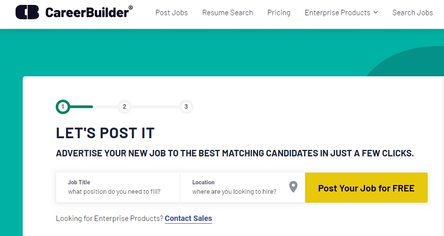 Job title and location box to post a job on CareerBuilder.