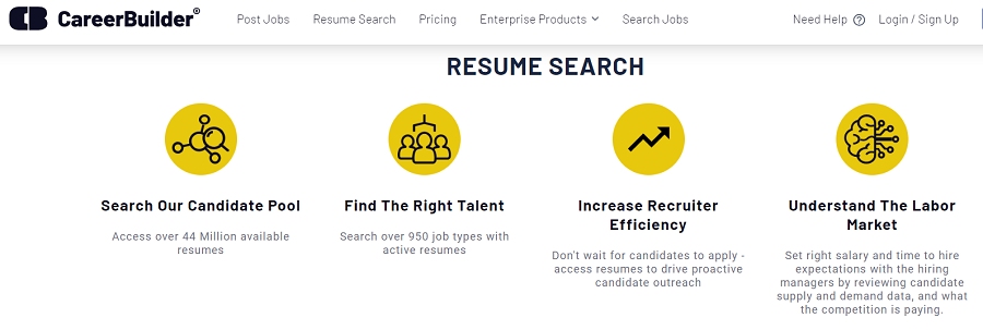 Bubble image and content to search resumes on CareerBuilder.