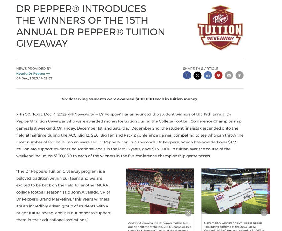 Sample press release with images from Dr. Pepper