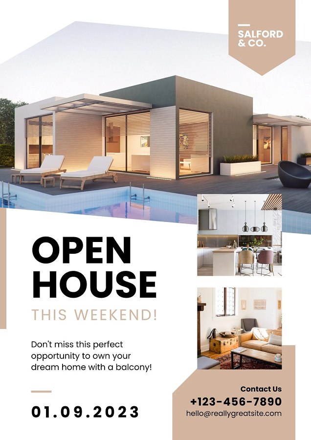 Open house flyer design from Canva.