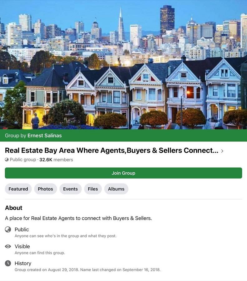 Facebook group page for real estate agents.