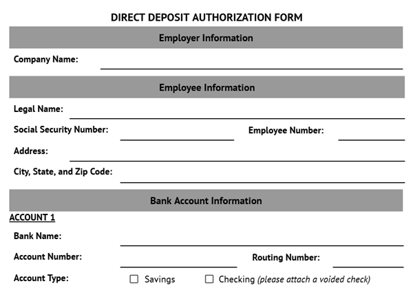 Direct Deposit Authorization Form