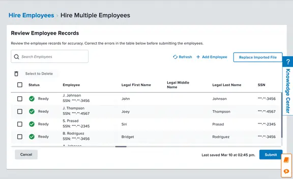 list of employee demographics for bulk hiring