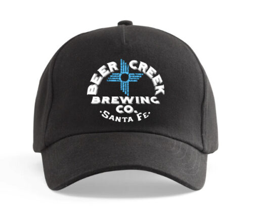 Baseball cap for Beer Creek Brewing Company in Santa Fe with logo in white and turquoise.