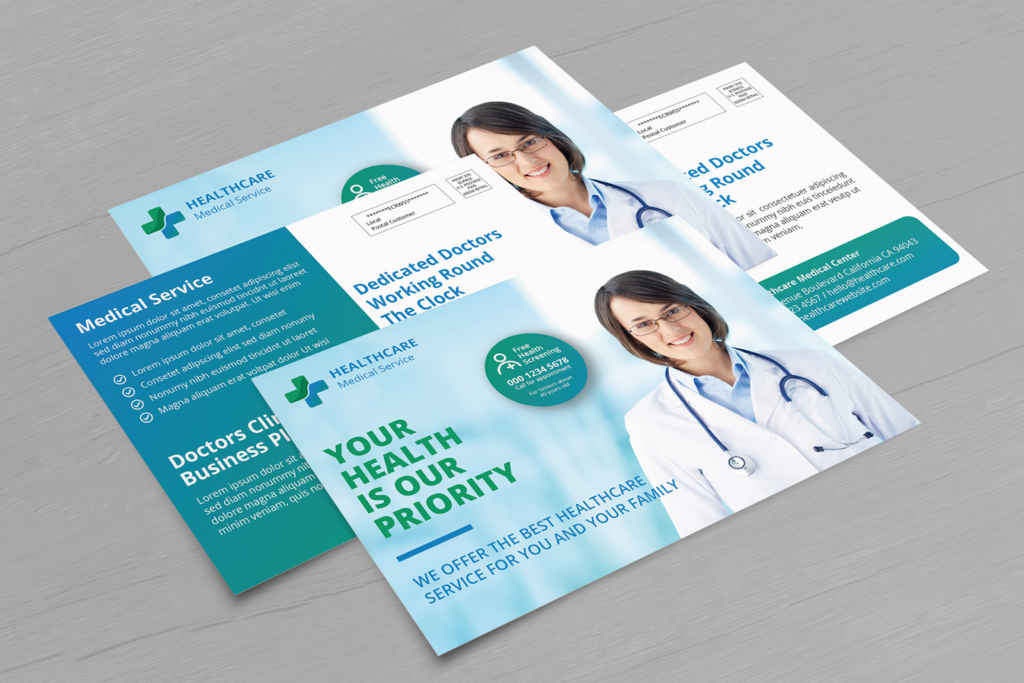 Sample postcards for a medical clinic.