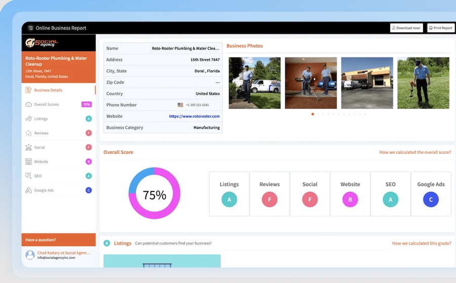 DashClicks branded software with InstaReport tool for generating marketing strategy performance reports.