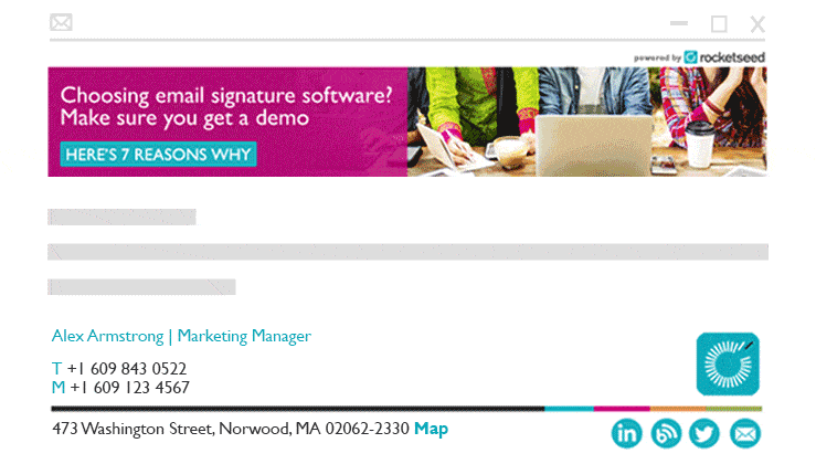 Example of an email signature with an animated banner