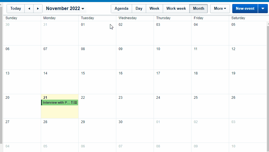 Screen showing different calendar views in Clio.