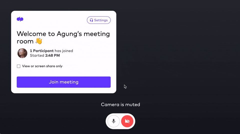 A user clicking the "Join meeting" button on the Dialpad Meetings platform.
