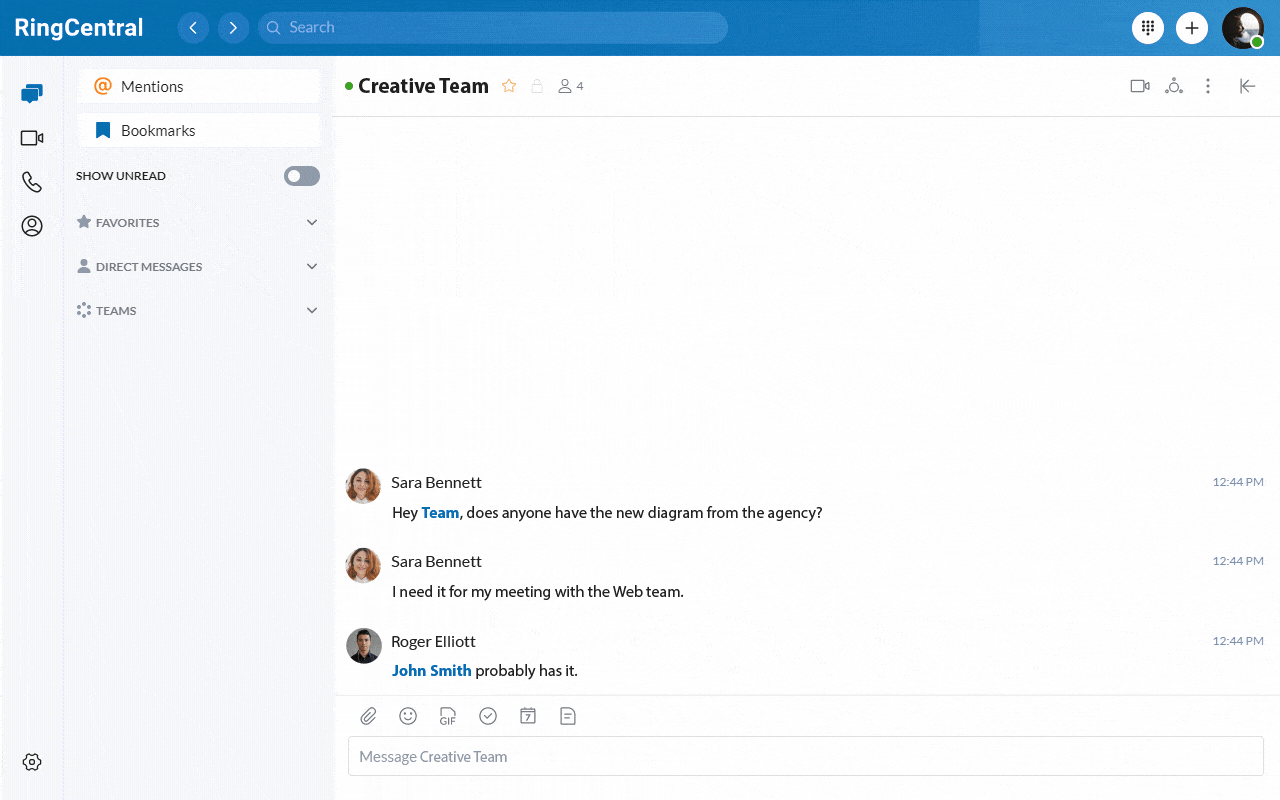 Video clip demonstrating the drag-and-drop capabilities of RingCentral chat.