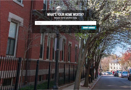 Home valuation real estate landing page from Placester