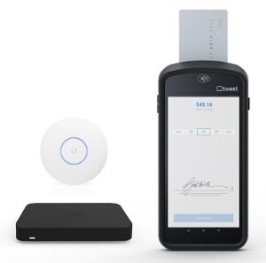 Toast handheld POS kit including Toast Go 2 device, router, and Wifi extender.