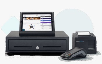 TouchBistro POS countertop terminal including tablet, cash drawer, receipt printer, and card reader.