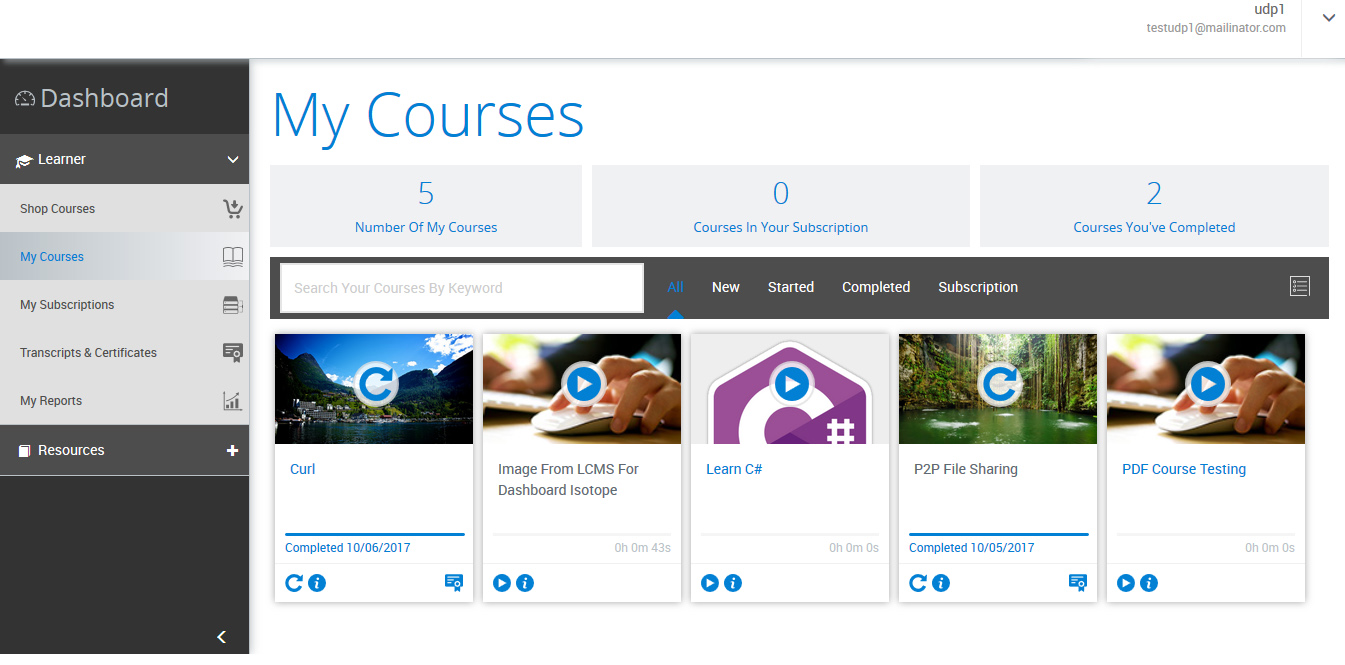 360training course dashboard screenshot showing five active courses.