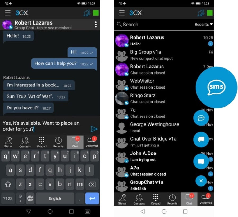 3CX mobile application that supports multi-channel messaging.