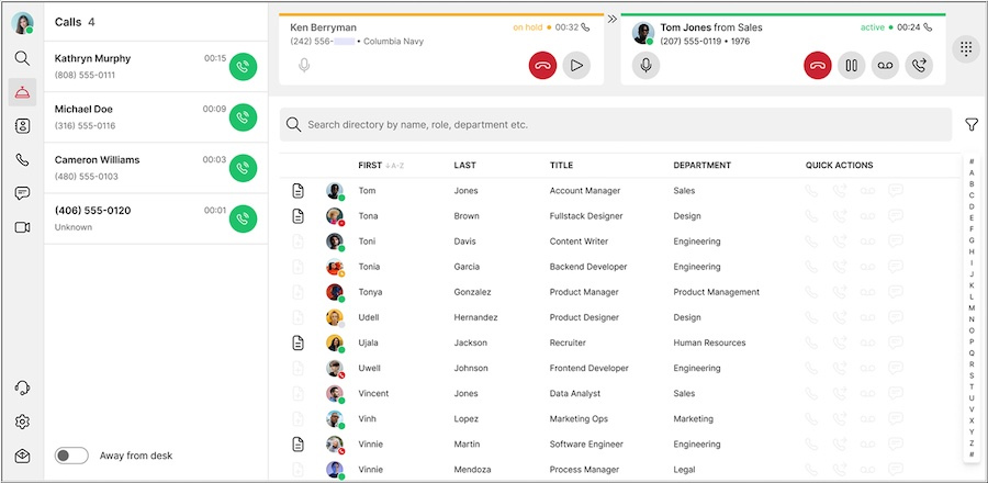 A desktop view of the 8x8 Frontdesk operator panel.