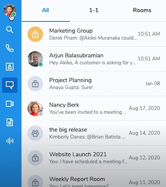 An image snippet of 8x8's team messaging platform
