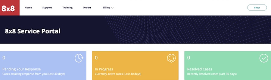A website view of 8x8's service portal.