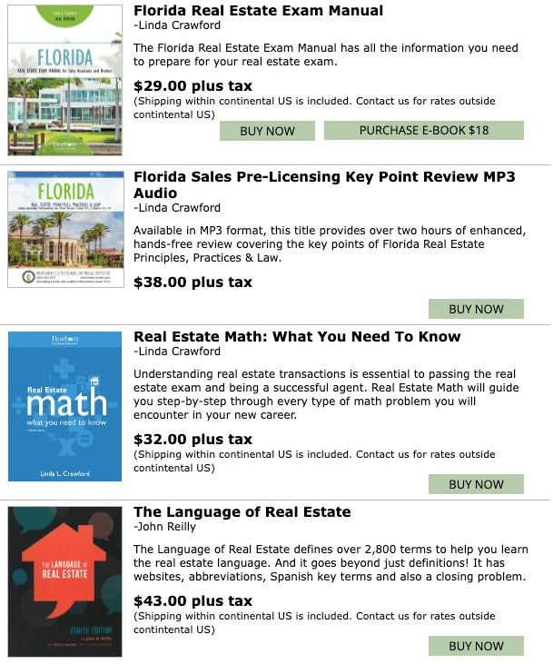 Additional resources for purchase from Bob Hogue School of Real Estate to aid in exam prep.