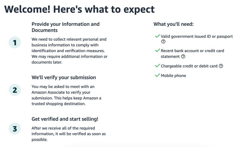 Amazon Seller sign-up steps