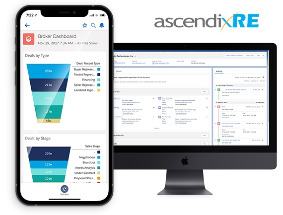 Ascendix RE dashboard as viewed on mobile and desktop.