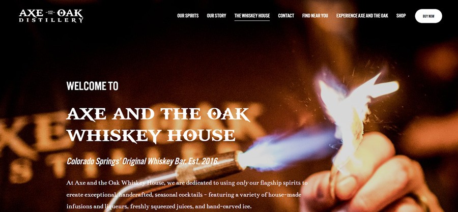 Screenshot of the Axe and the Oak Whiskey House website.