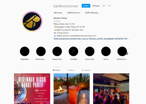 Example of a bar Instagram Page