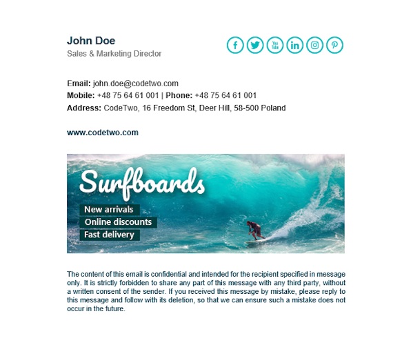 Example of an email signature with a banner image