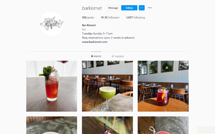 Example of bar marketing on Instagram