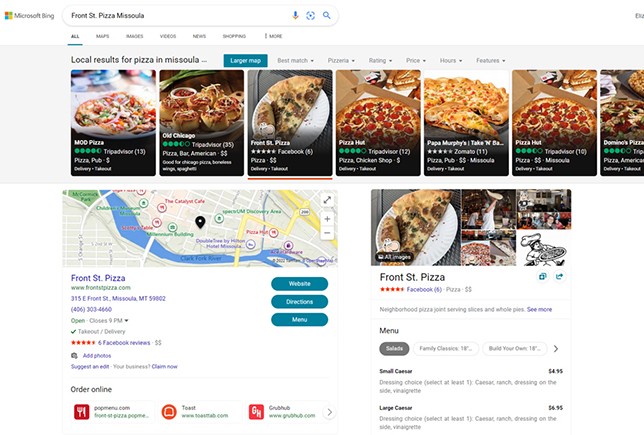 Example of a Bing for Business Profile in Bing search results
