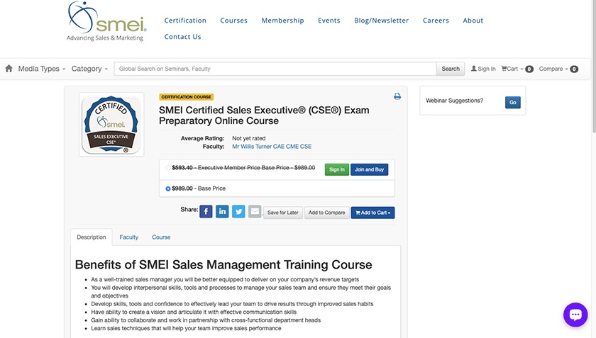 Viewing the CSE training course on the SMEI course catalogue