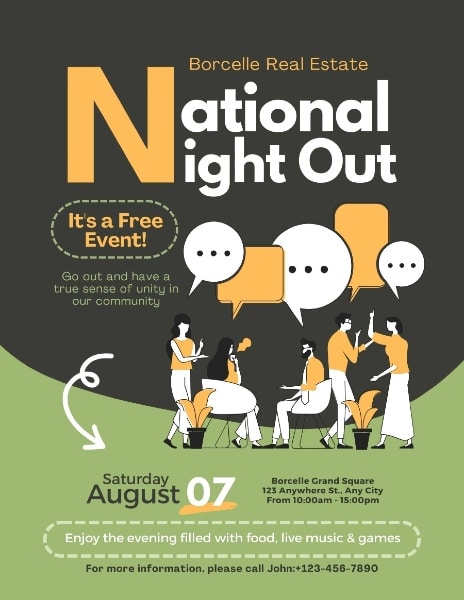 A sample "National Night Out" invitation flyer from Canva.