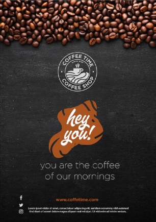 Example of a coffee-themed postcard design with a clever saying