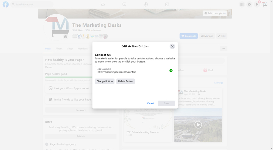 How to change the CTA button on a Facebook business page
