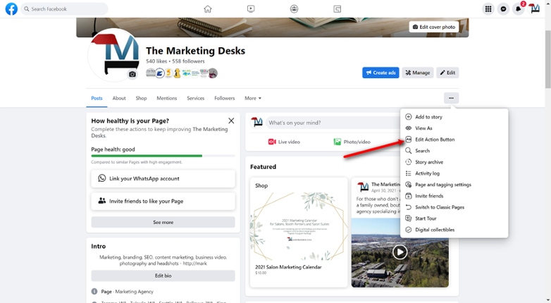 How to change the CTA button on a Facebook business page