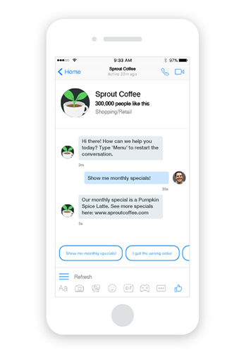 An example of a Facebook Messenger chatbot interaction