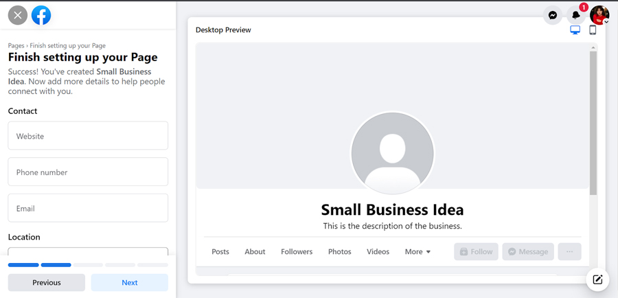Add a location to your Facebook business page.