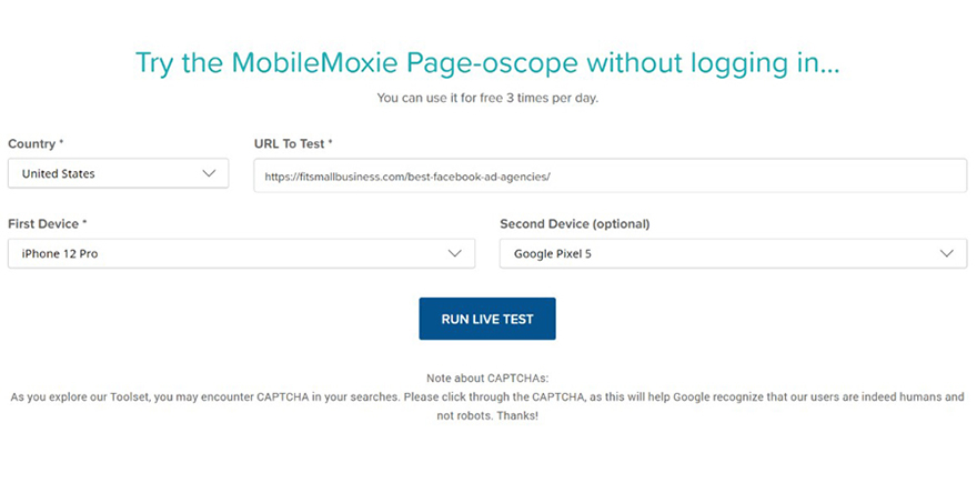 Free Mobile Moxie Page-oscope Tester